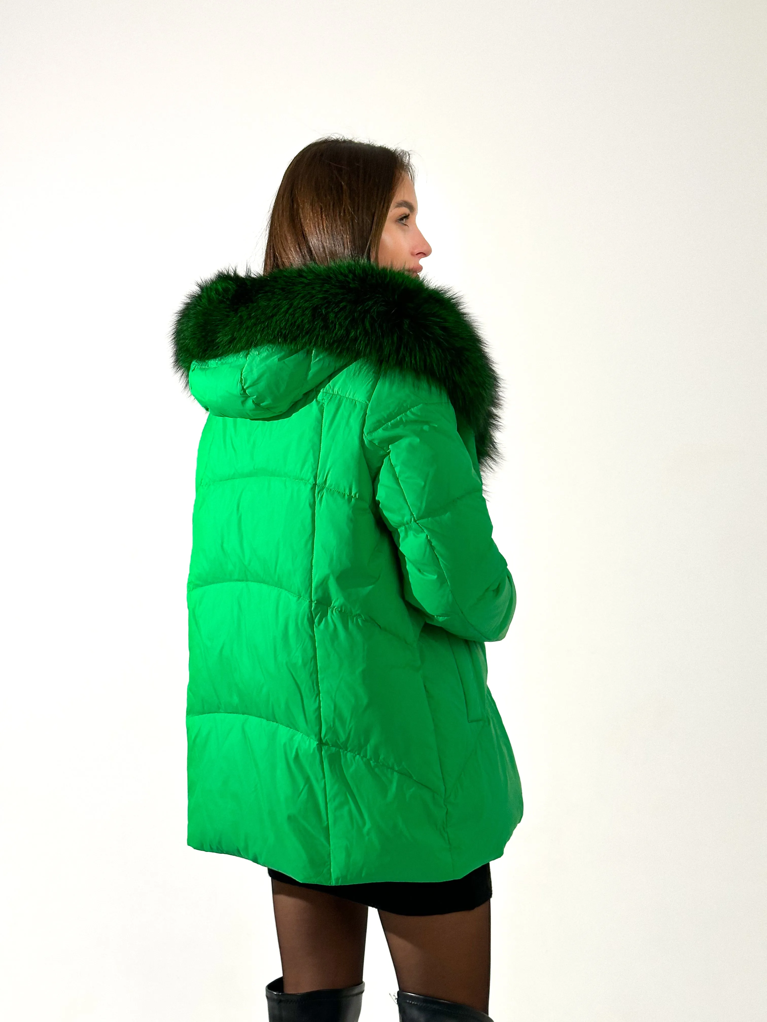 Genuine Silver Fox Fur Down Fill Parka