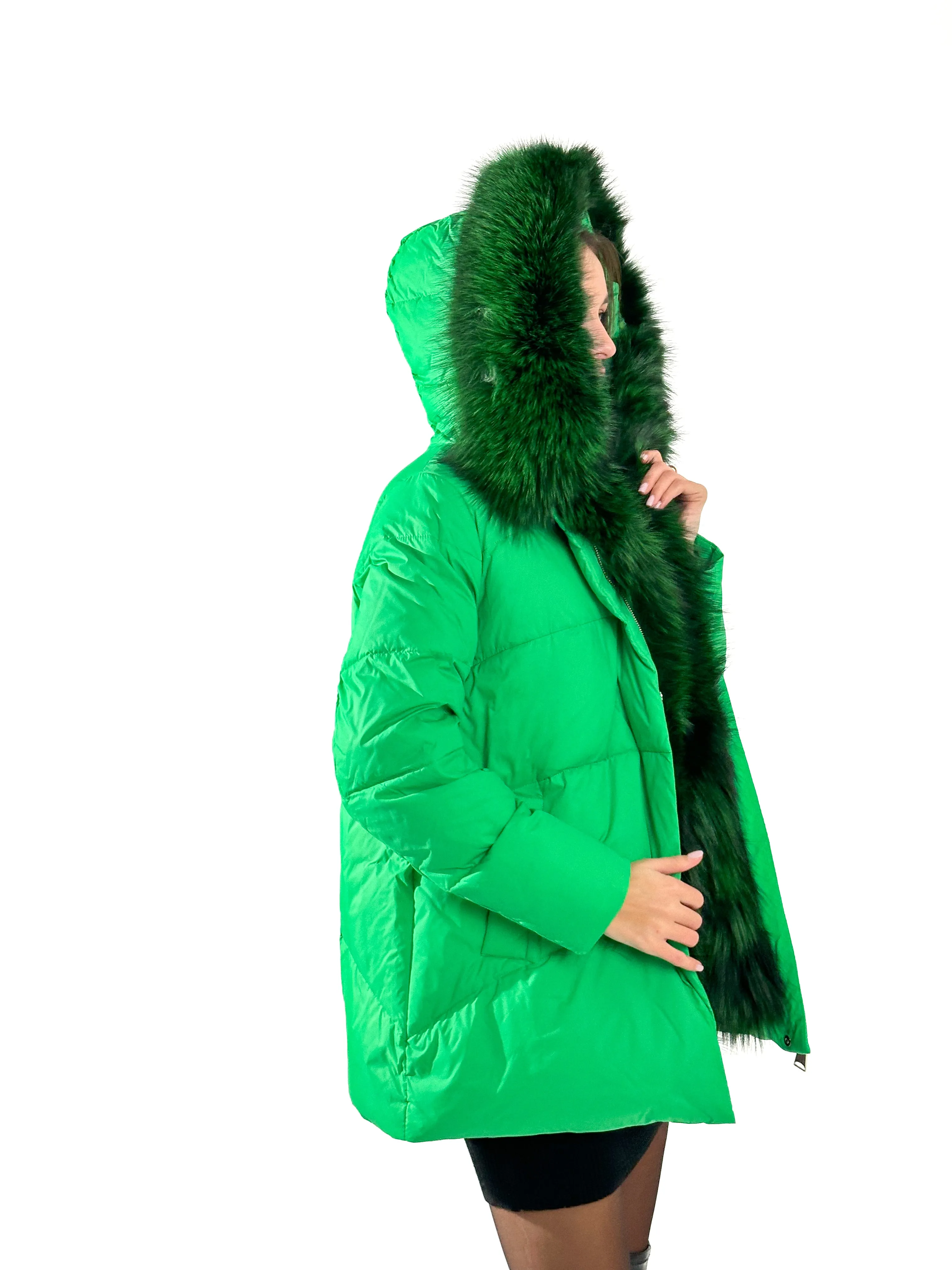 Genuine Silver Fox Fur Down Fill Parka