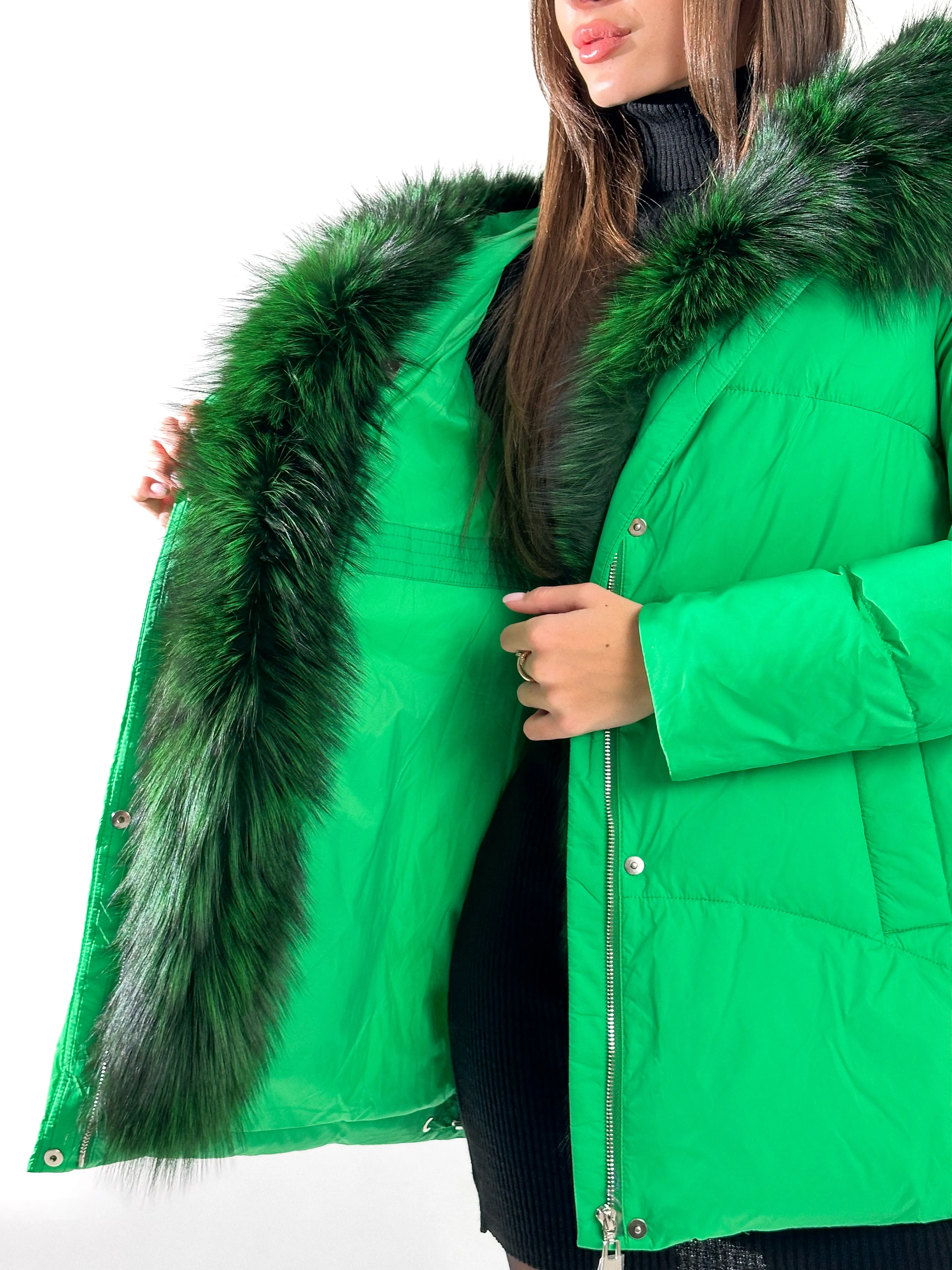 Genuine Silver Fox Fur Down Fill Parka