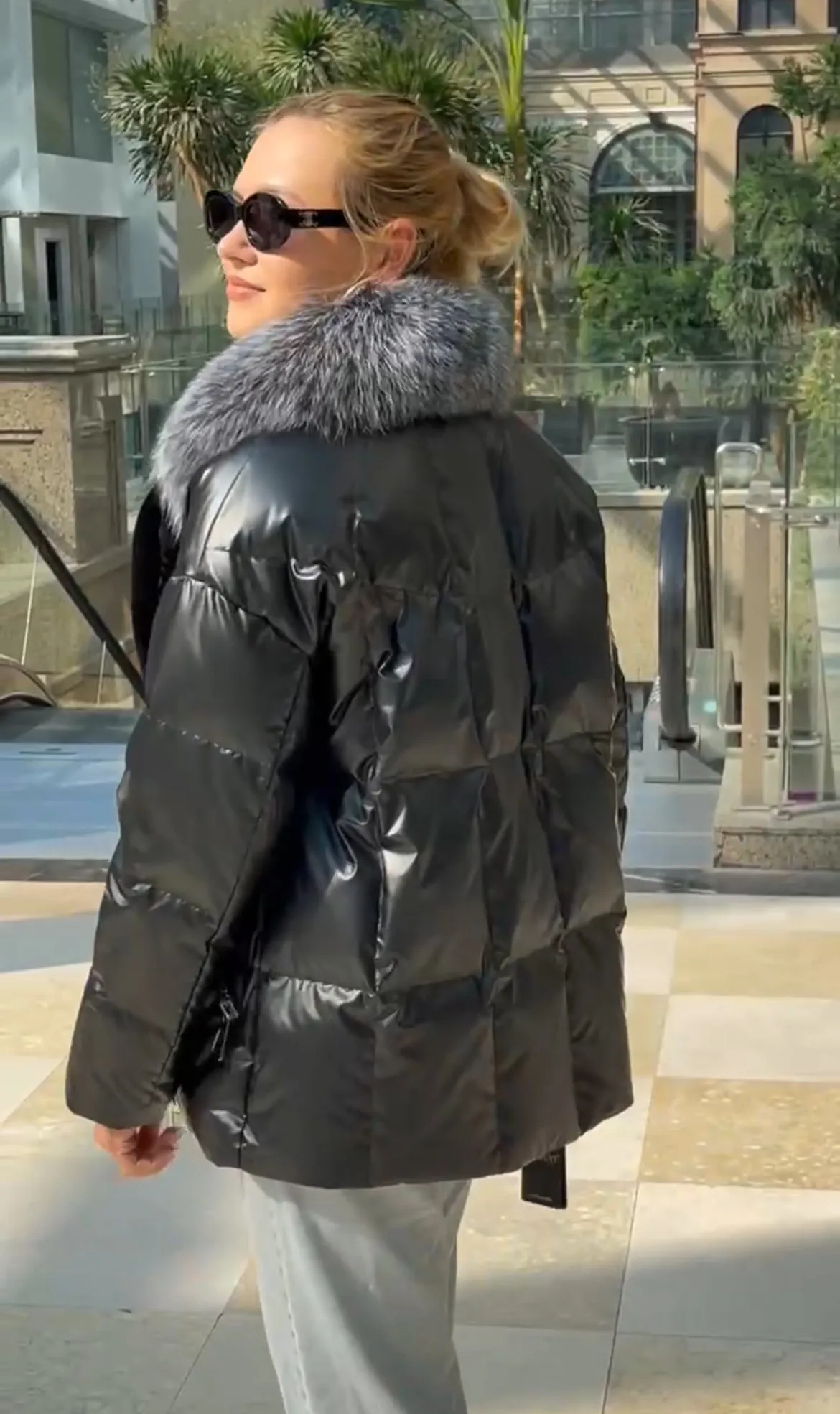 Genuine Silver Fox Fur Down Fill Water-Repellent Coat