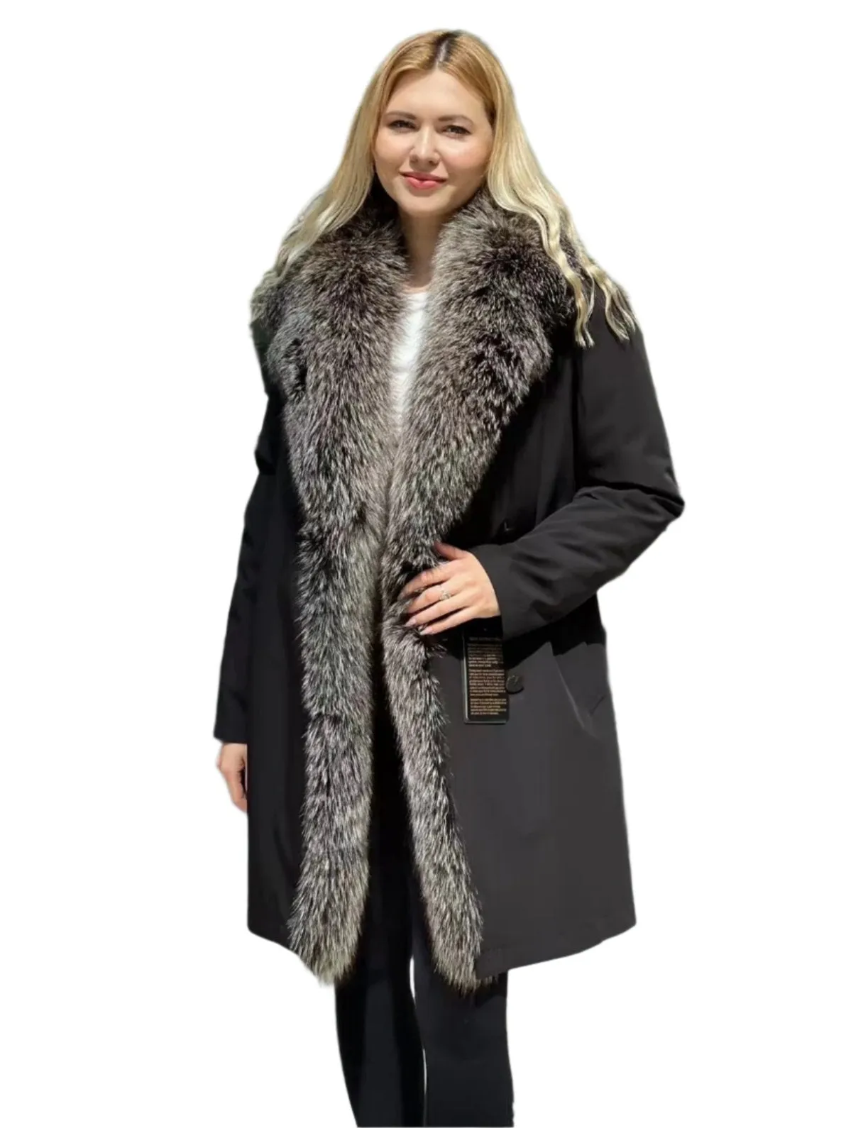 Genuine Silver Fox Fur Trim Rabbit Fur Insulated Parka