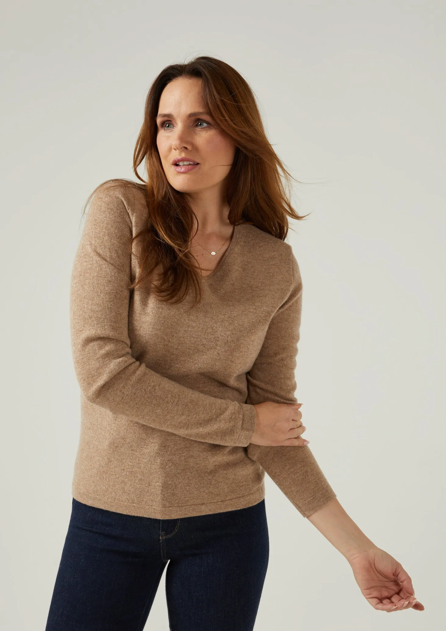 Georgina Ladies Geelong Lambswool Vee Neck Jumper In Colt