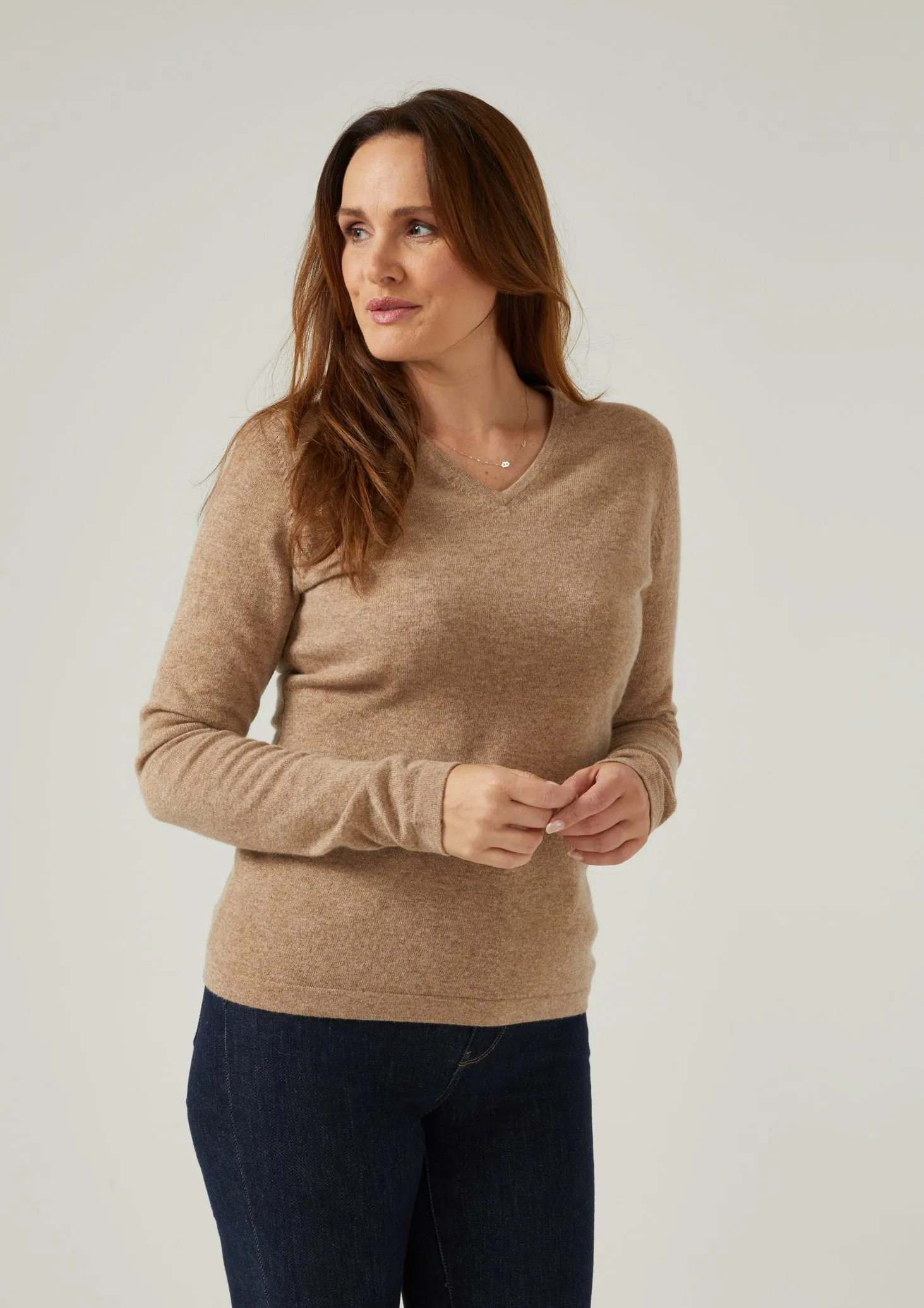 Georgina Ladies Geelong Lambswool Vee Neck Jumper In Colt