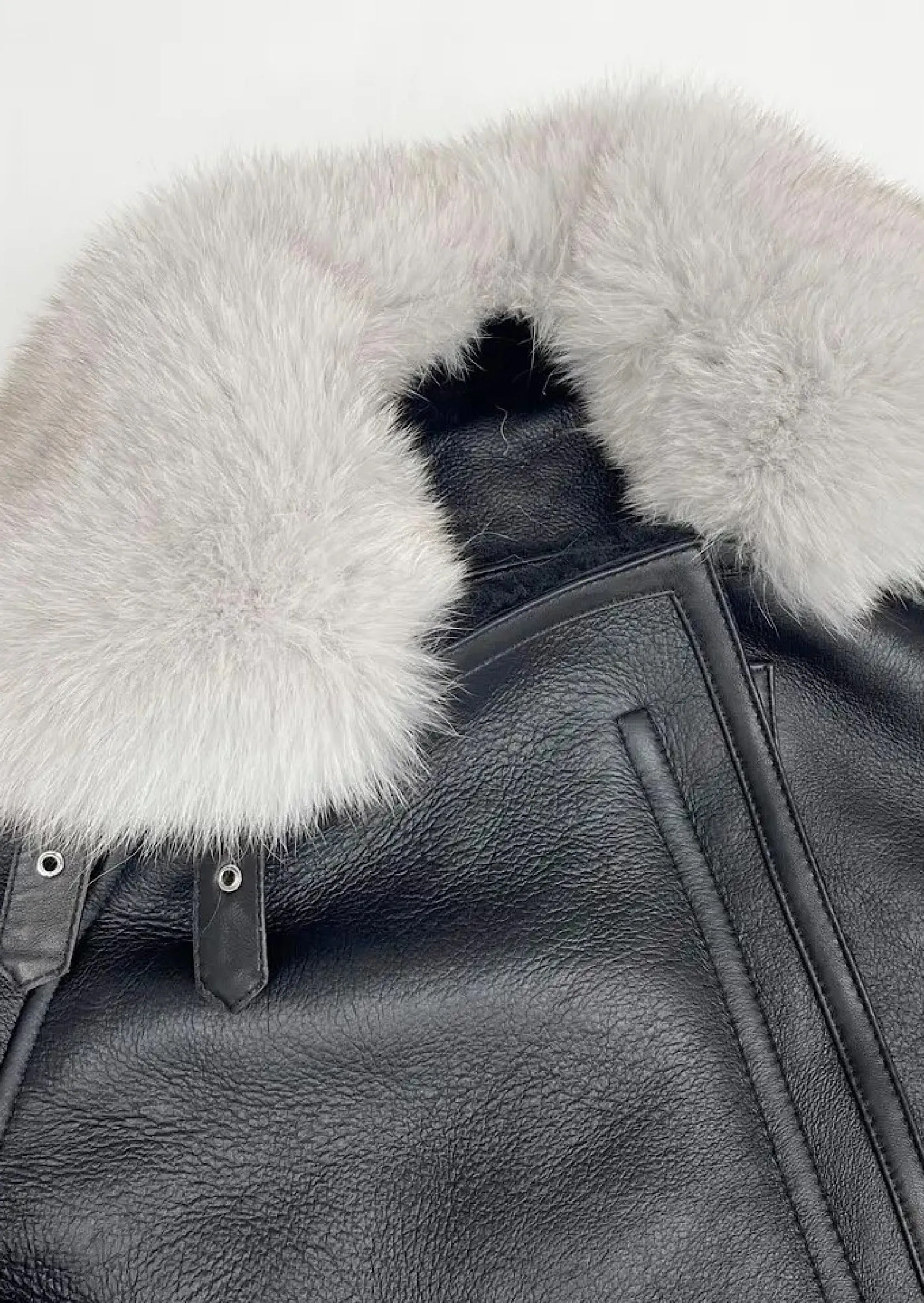 GINEVRA Black Leather Jacket with Fox Fur