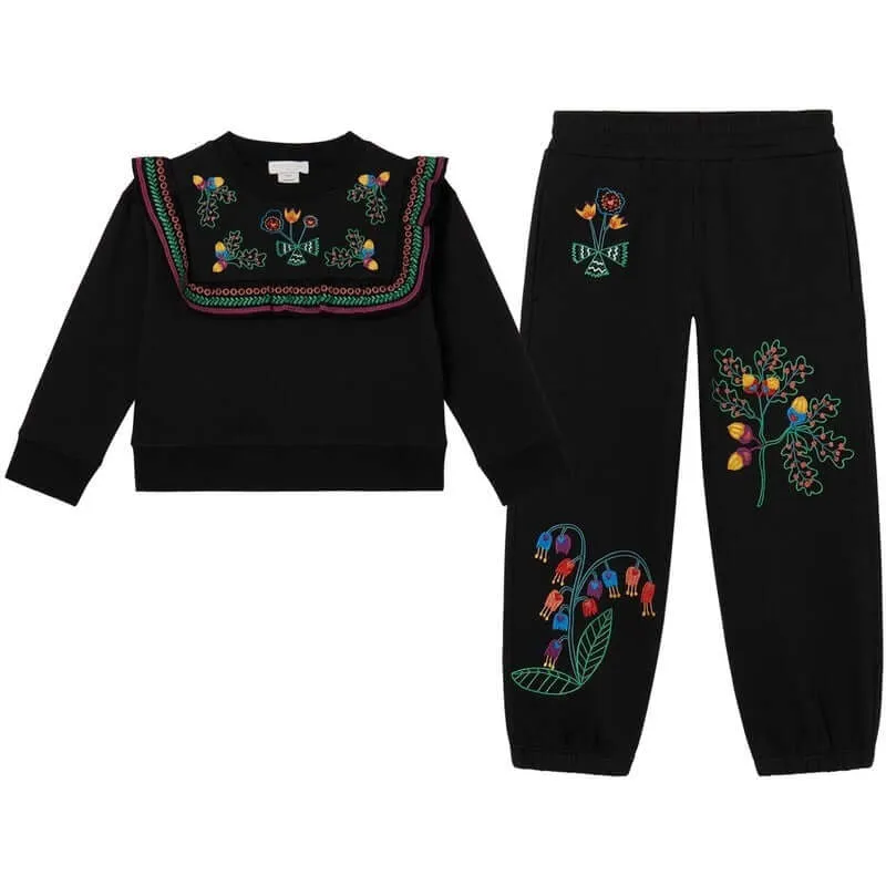 Girls Black embroided Tracksuit