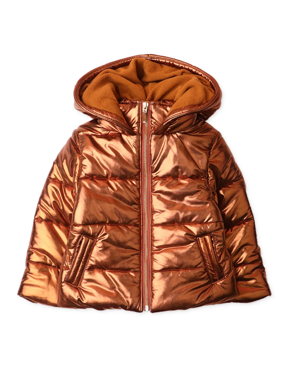 GIRLS METALLIC LAME PUFFER JACKET