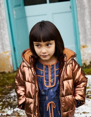 GIRLS METALLIC LAME PUFFER JACKET