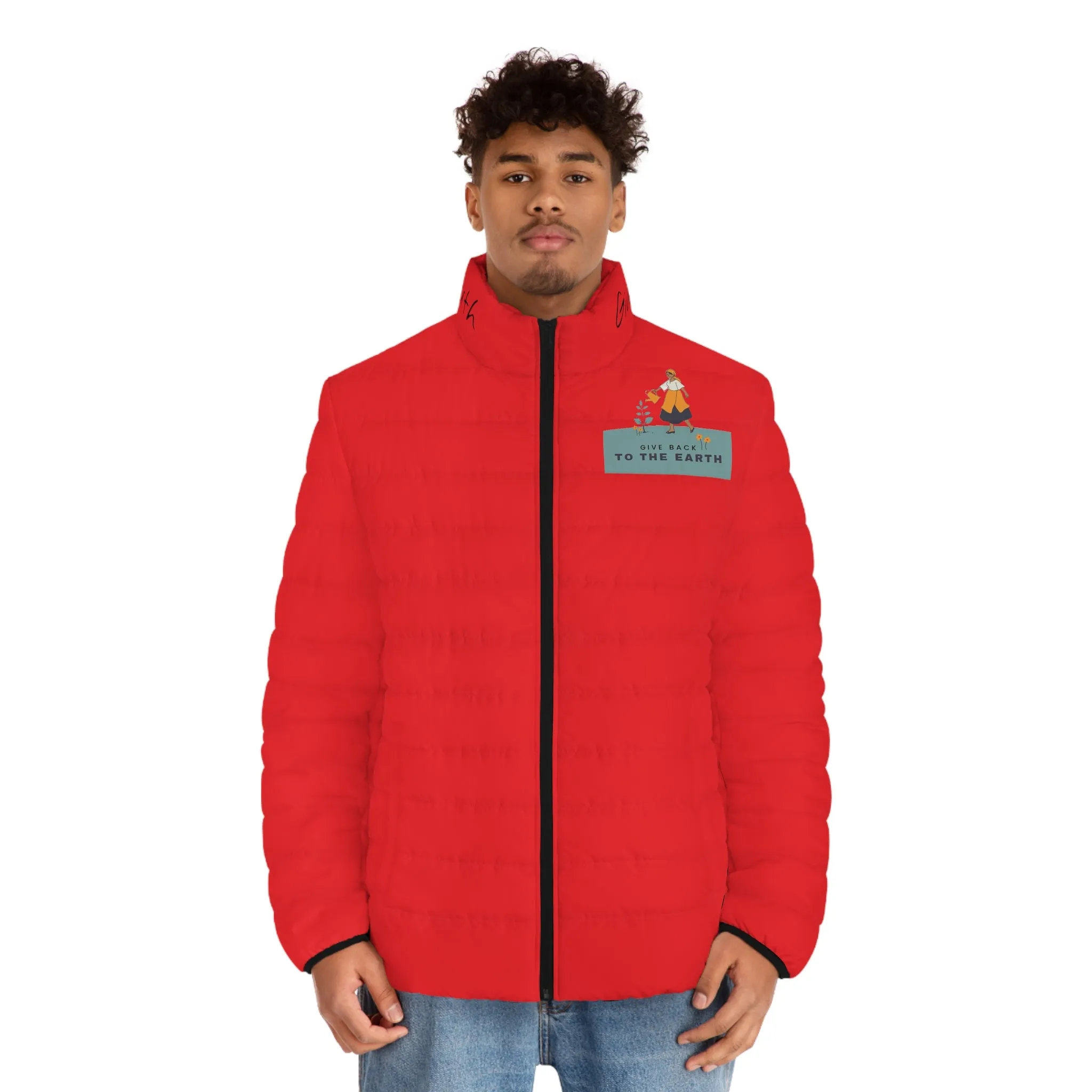 Give Back to Earth Men's Puffer Jacket (AOP)