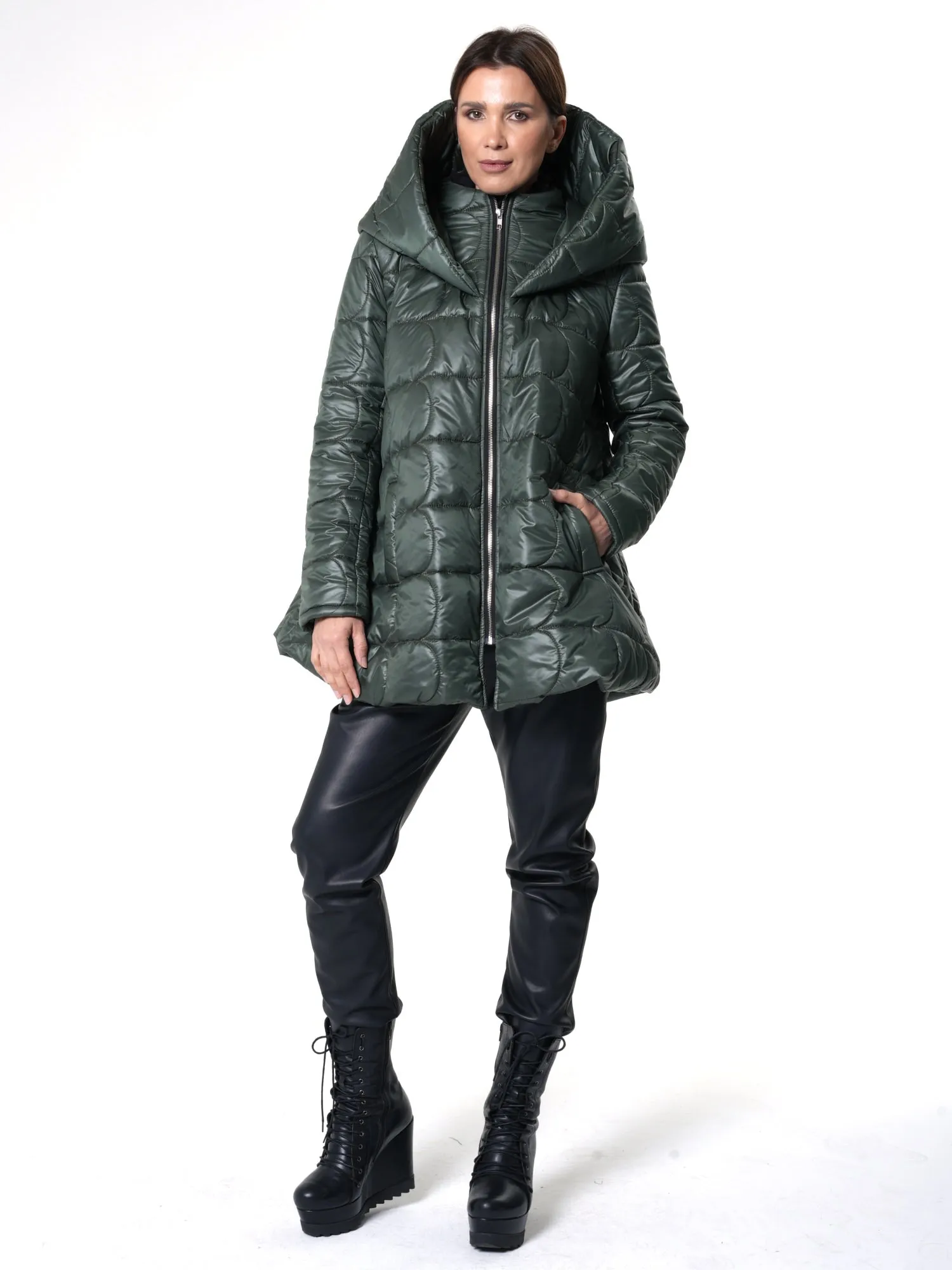 Green Quilted Coat With Hood