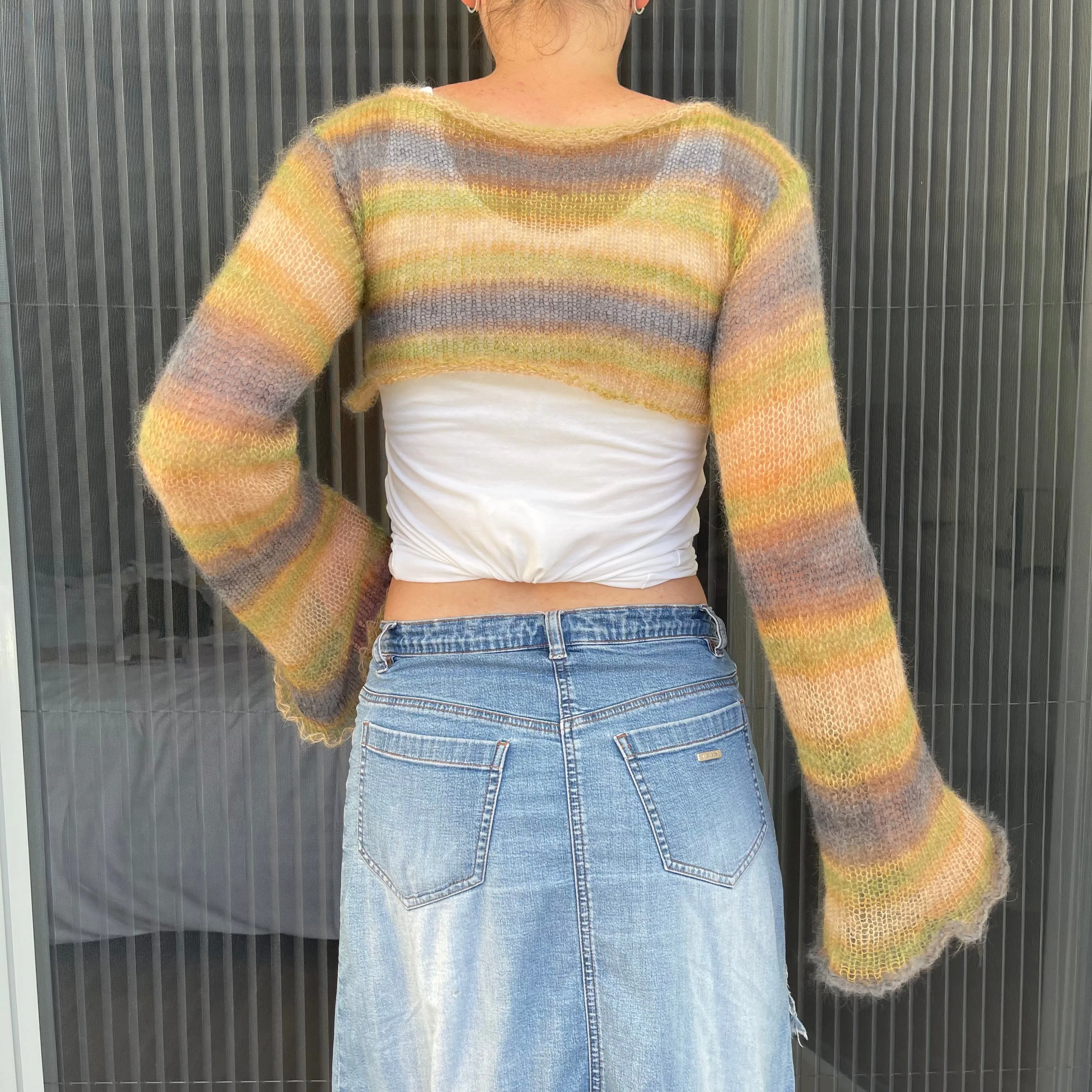 Handmade knitted mohair cropped jumper in ombré earth tones