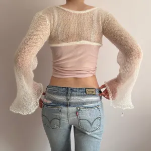 Handmade knitted off white mohair cropped jumper