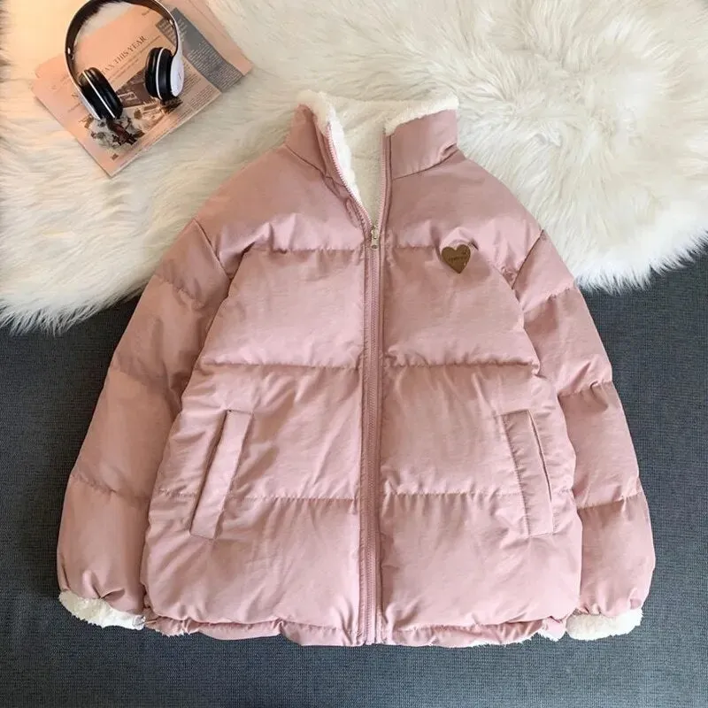 Kawaii Double Sided Cute Love Bear Winter Puffer Jacket