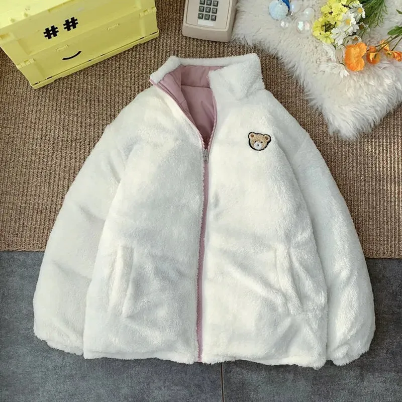 Kawaii Double Sided Cute Love Bear Winter Puffer Jacket