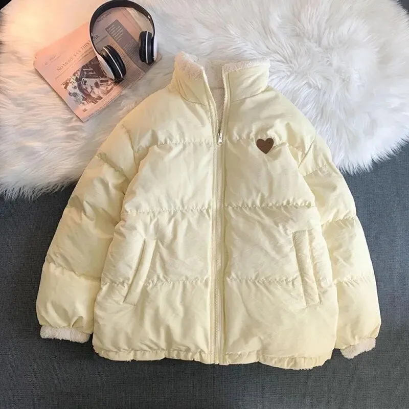 Kawaii Double Sided Cute Love Bear Winter Puffer Jacket