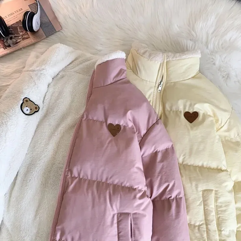 Kawaii Double Sided Cute Love Bear Winter Puffer Jacket