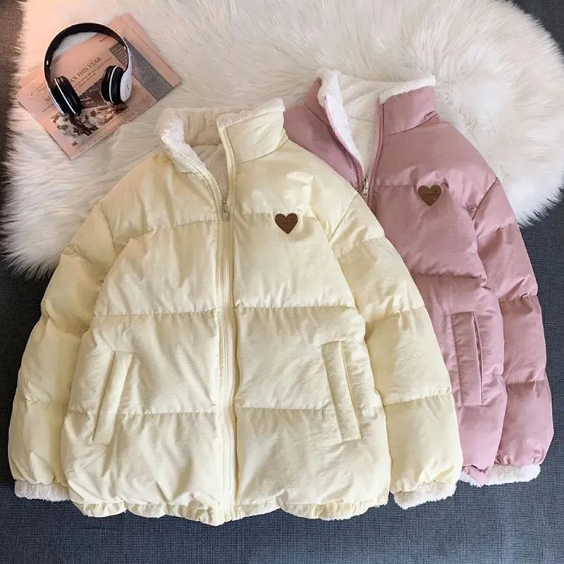 Kawaii Double Sided Cute Love Bear Winter Puffer Jacket