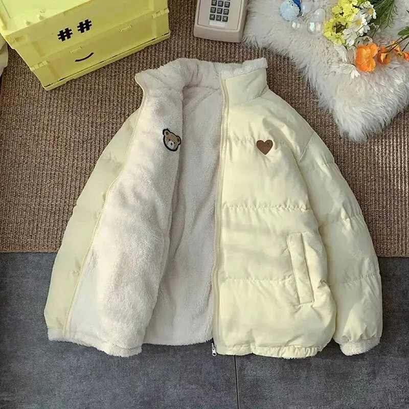 Kawaii Double Sided Cute Love Bear Winter Puffer Jacket