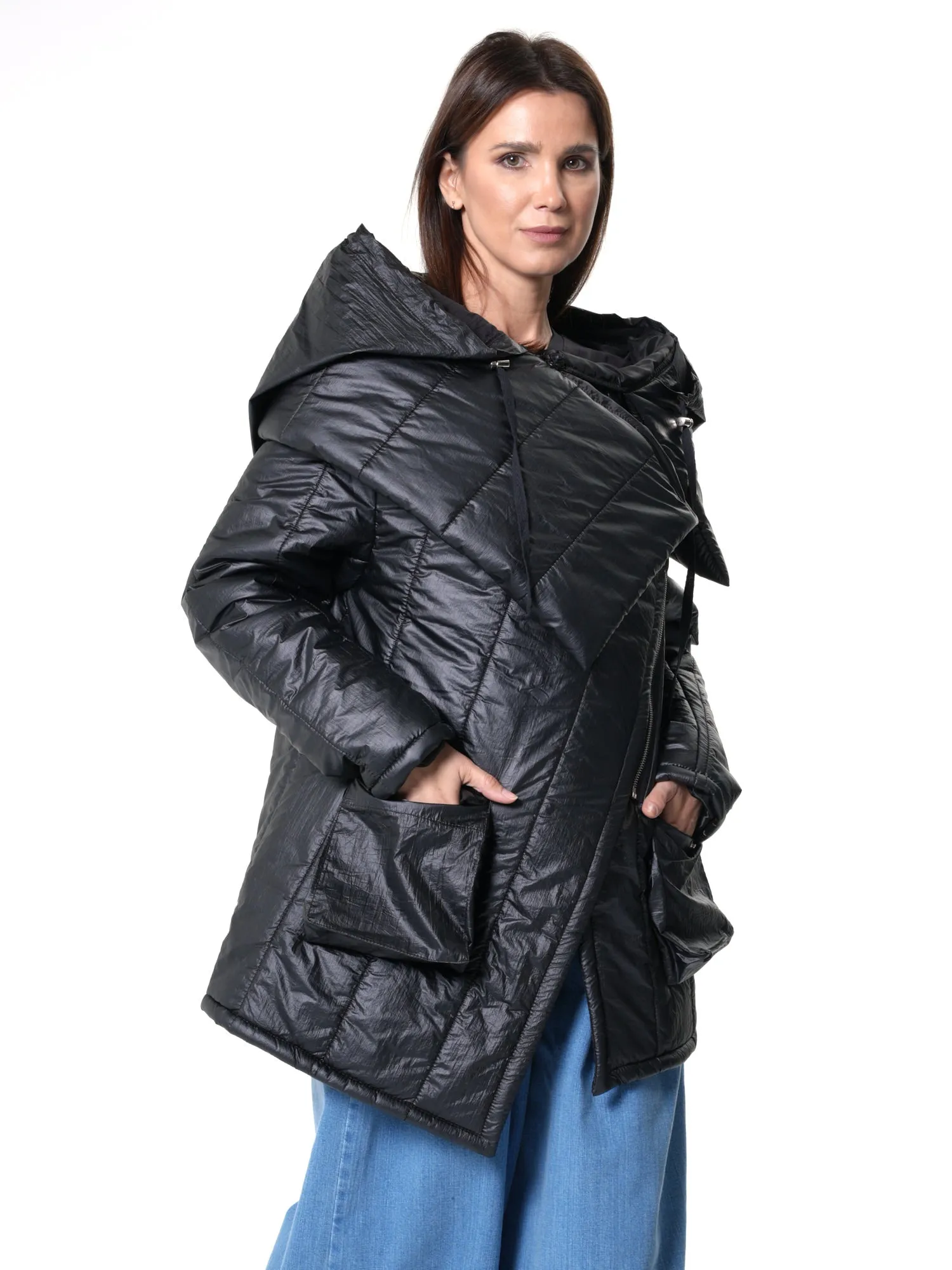 Large Collar Puffer Jacket In Black