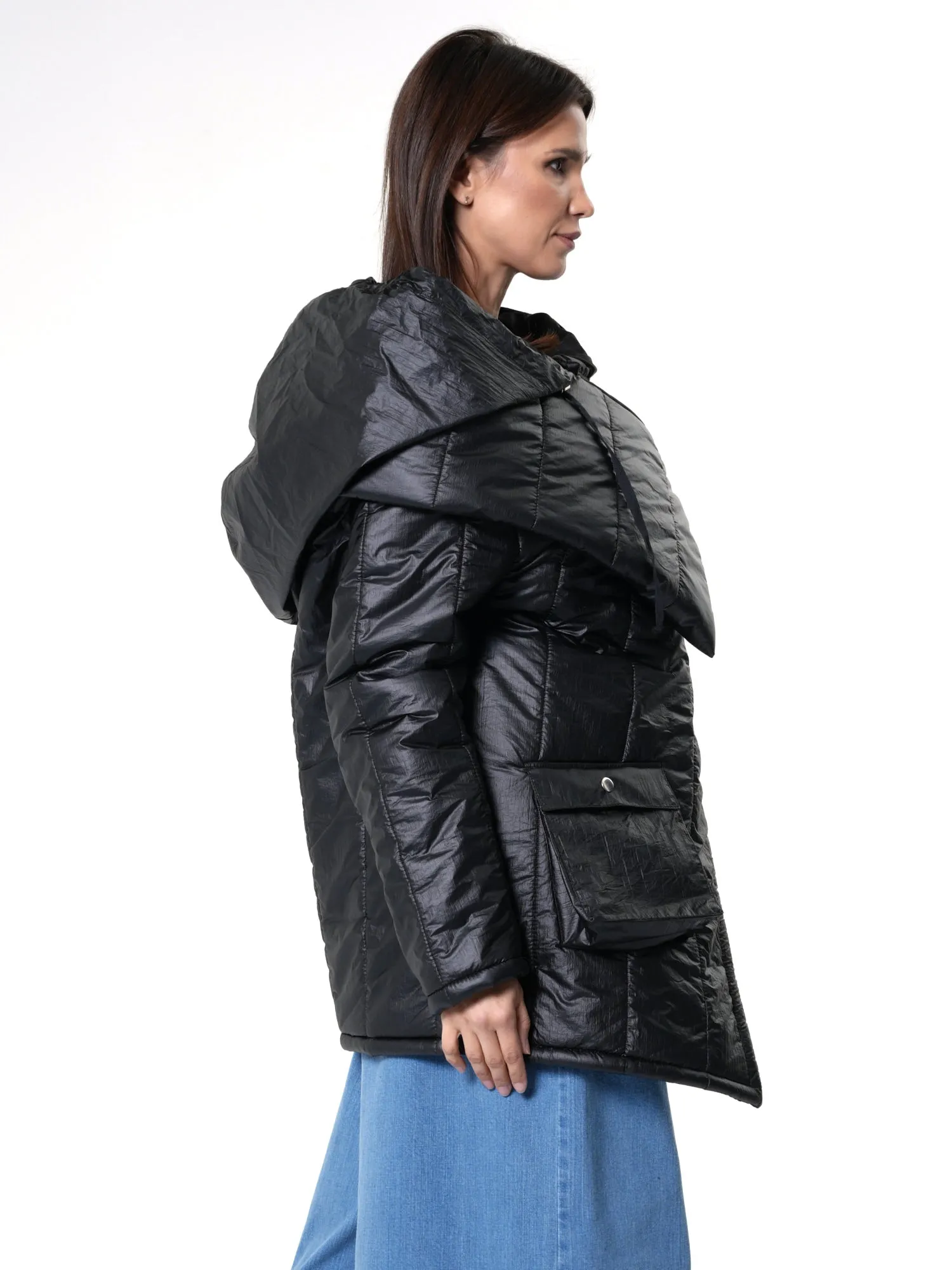 Large Collar Puffer Jacket In Black