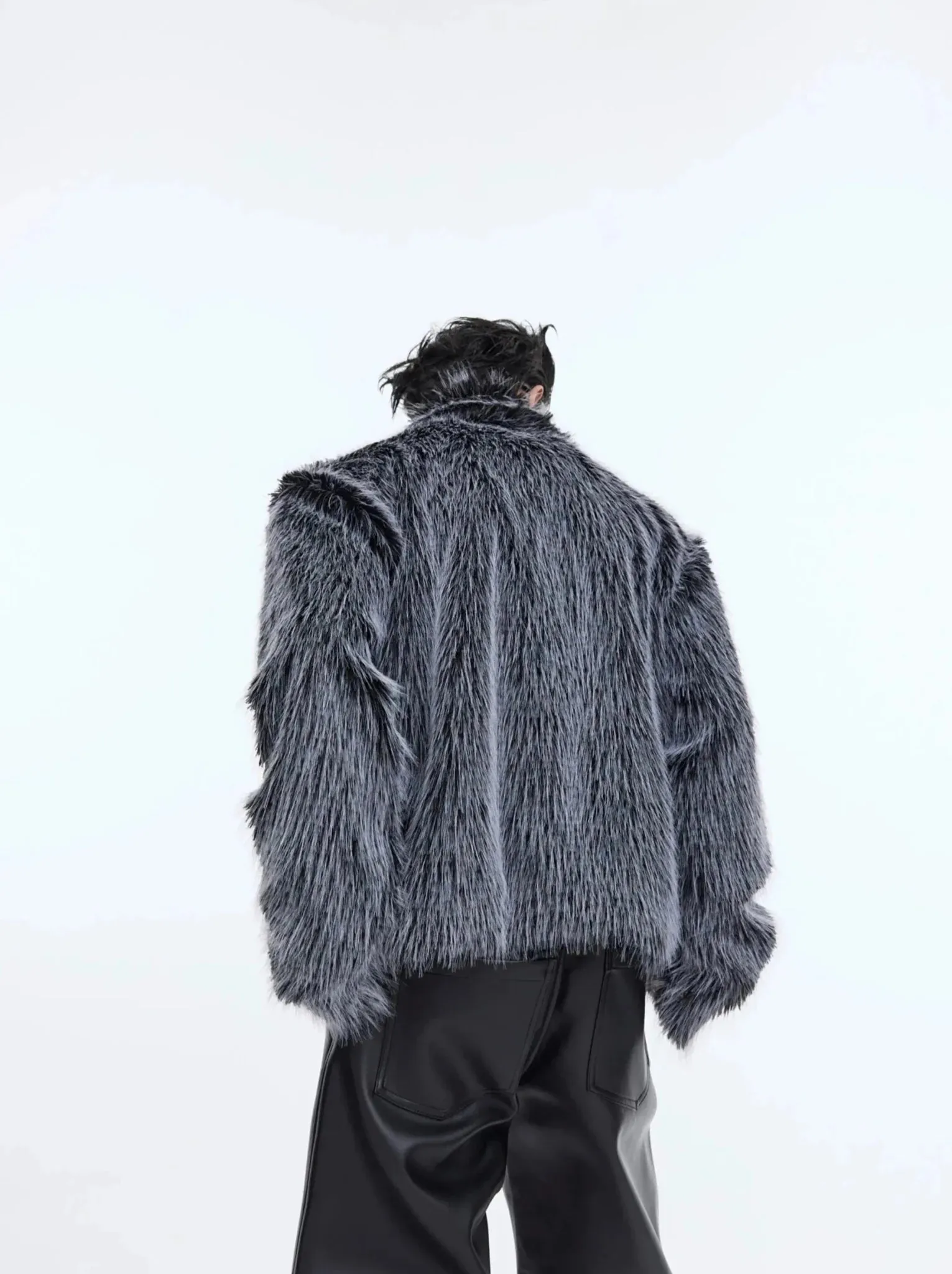 Luxurious Faux Fur Jacket with Deconstructed Collar | Avant-Garde Short Coat