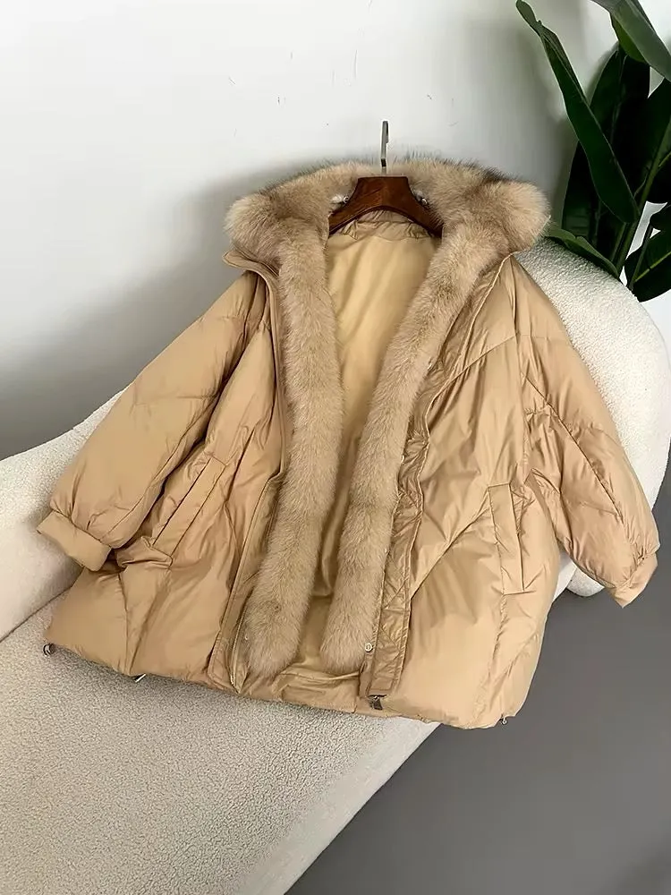 Luxurious Oversized Down Coat with Genuine Fur - Warm, Stylish, and Sustainable