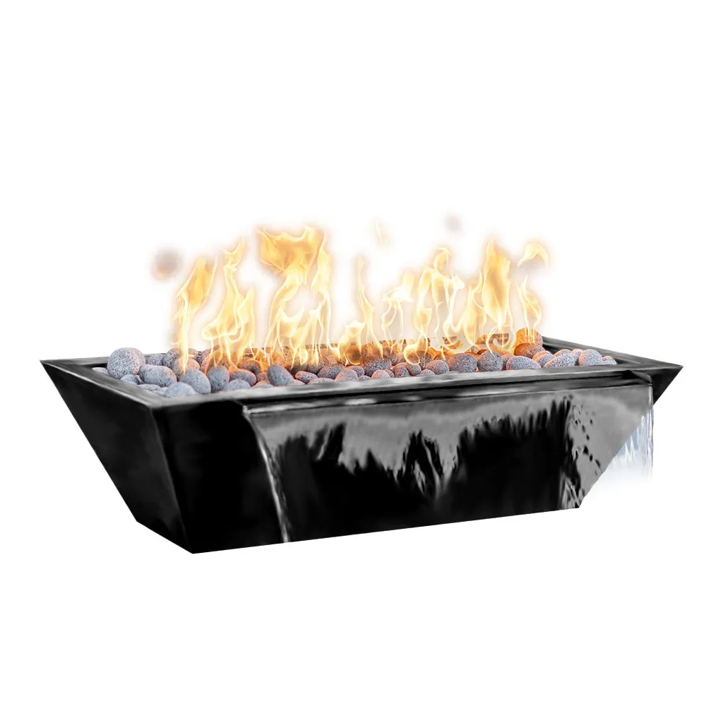 Maya 48" Linear Fire and Water Bowl, Powder Coated Metal - Pool Feature