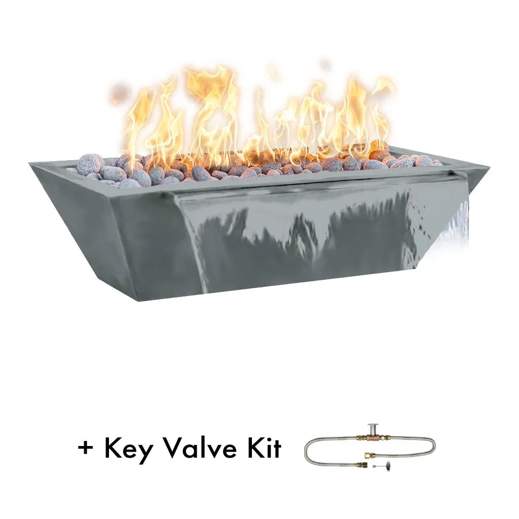 Maya 48" Linear Fire and Water Bowl, Powder Coated Metal - Pool Feature