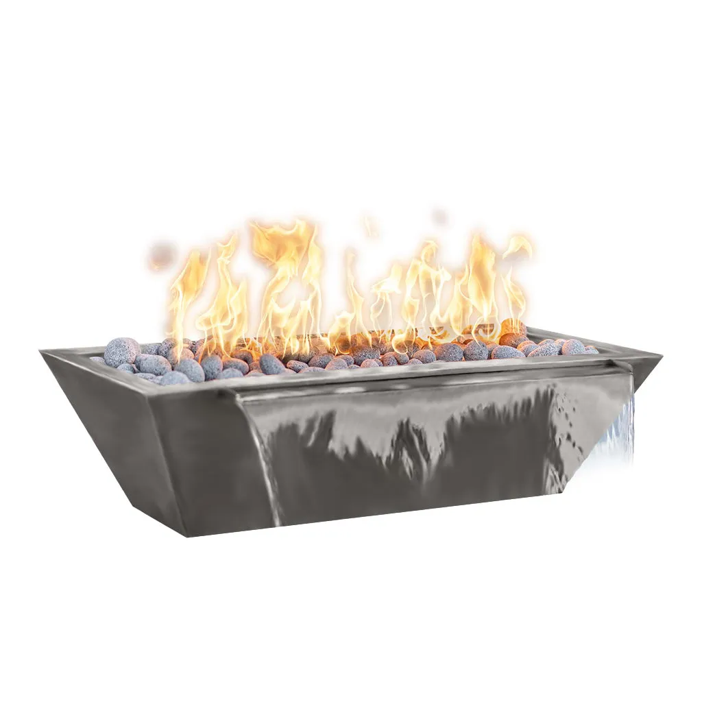 Maya 48" Linear Fire and Water Bowl, Powder Coated Metal - Pool Feature