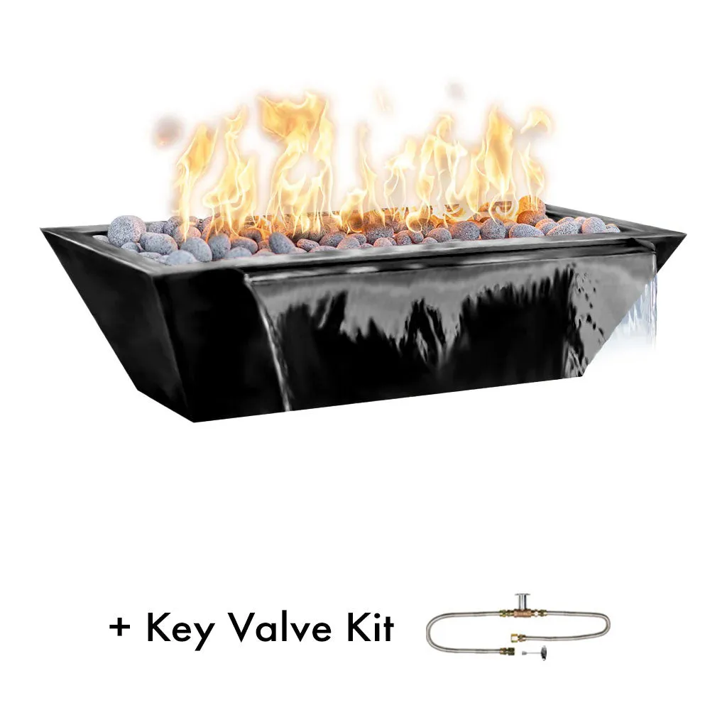 Maya 72" Linear Fire and Water Bowl, Powder Coated Metal - Pool Feature