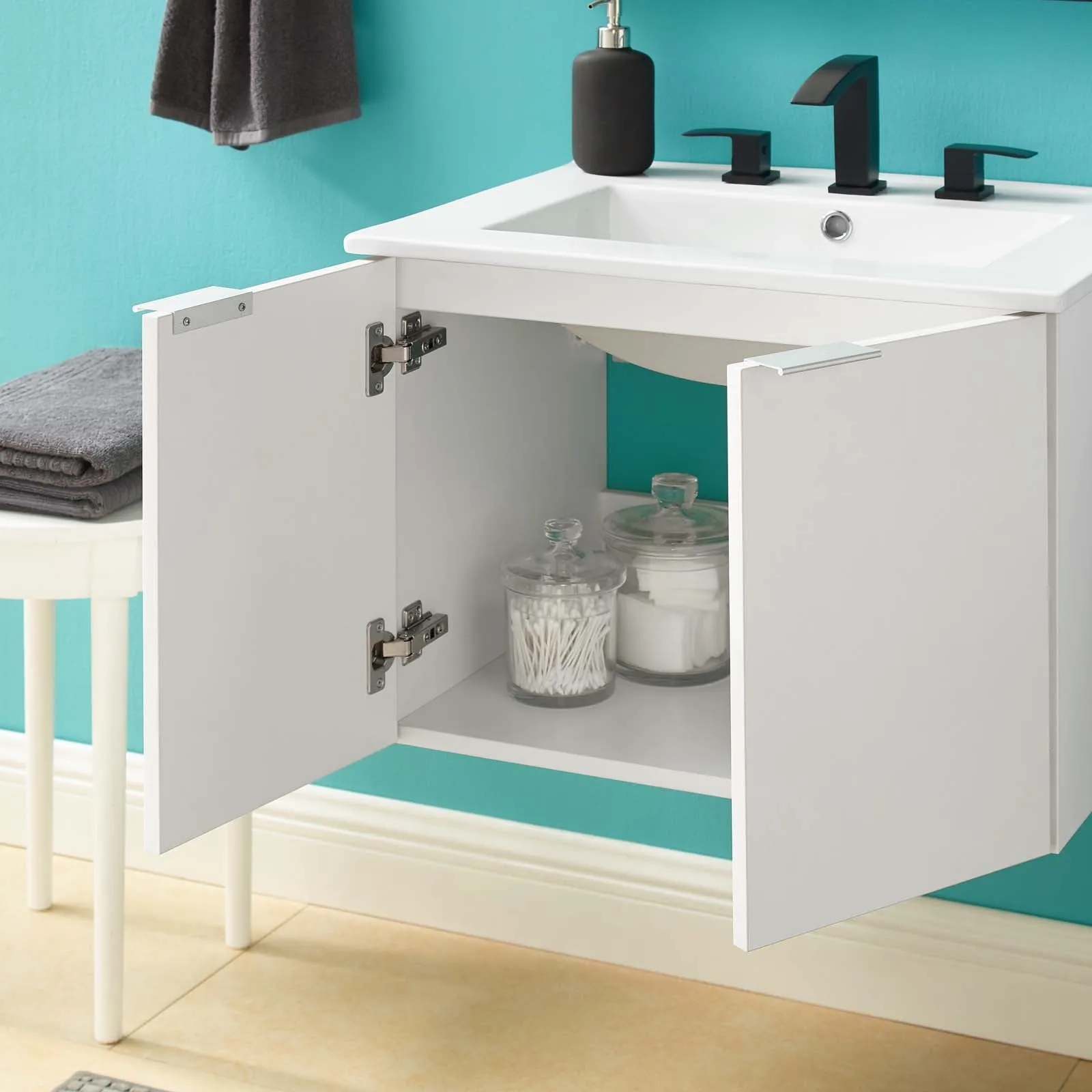 Maybelle 24" Wall-Mount Bathroom Vanity White White EEI-5379-WHI-WHI