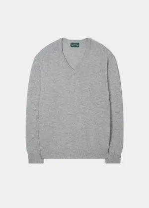 Men's Lambswool Vee Neck Jumper in Light Grey Mix - Classic Fit