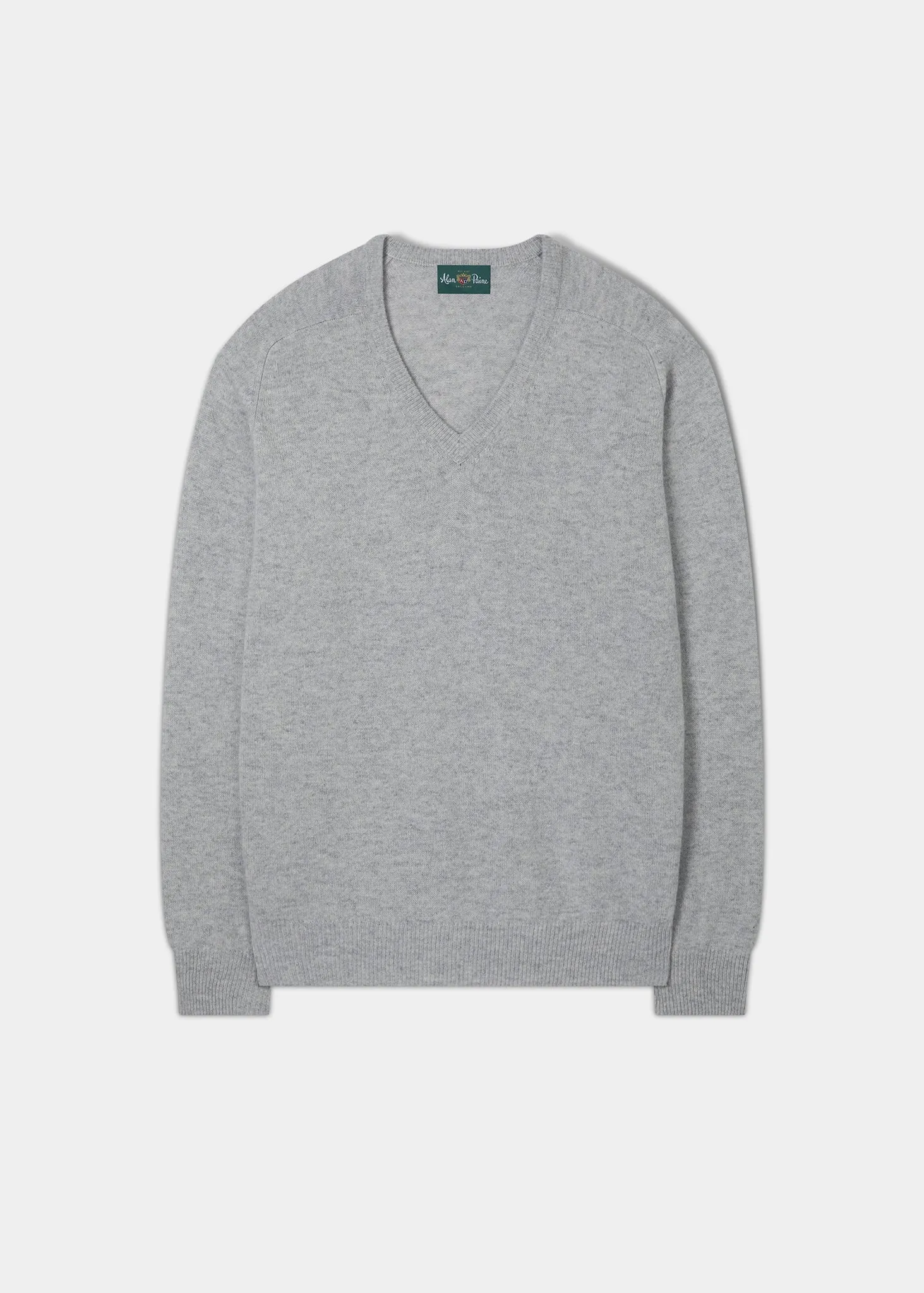 Men's Lambswool Vee Neck Jumper in Light Grey Mix - Classic Fit