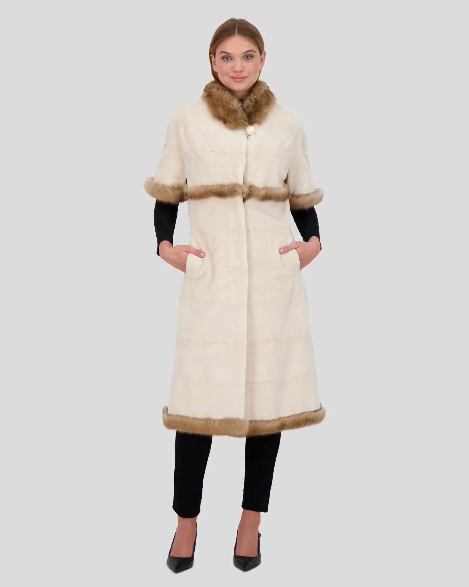 Mink Short Coat with Sable Trim, Short Sleeves