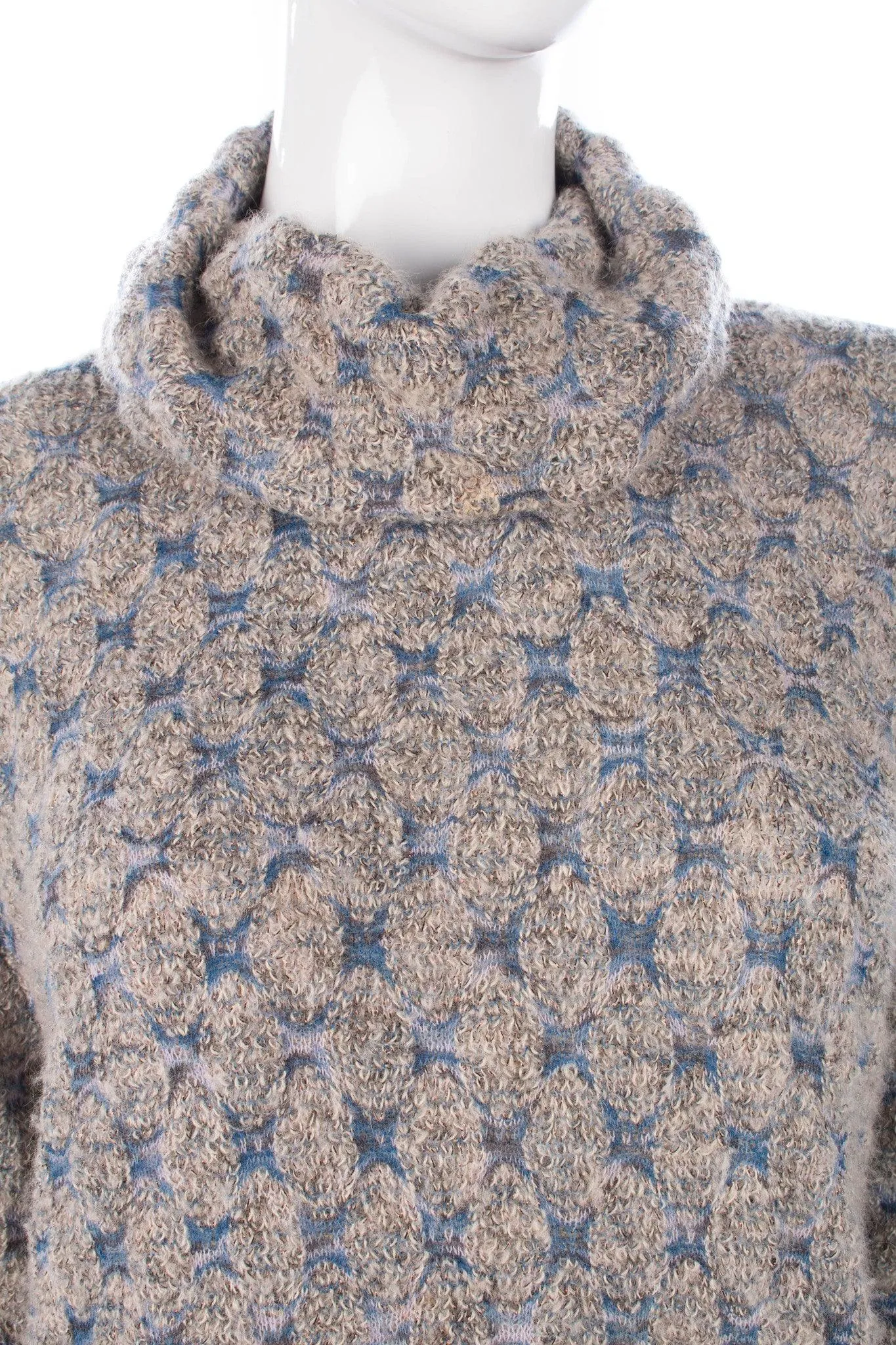 Missoni Grey and Blue Merino Wool Mix Roll Neck Jumper Size L