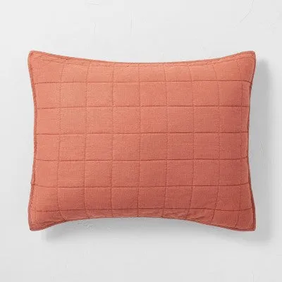 New - Casaluna Pillow Sham Linen-Blend Minimalist OEKO-TEX Quilted, Terracotta, King