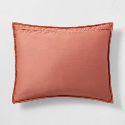 New - Casaluna Pillow Sham Linen-Blend Minimalist OEKO-TEX Quilted, Terracotta, King