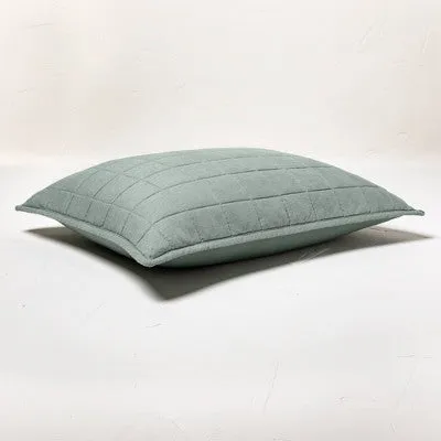 New - Casaluna Pillow Sham Linen-Blend OEKO-TEX Quilted, Sage Green, King