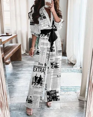 Newspaper printing with belt loose jumpsuit