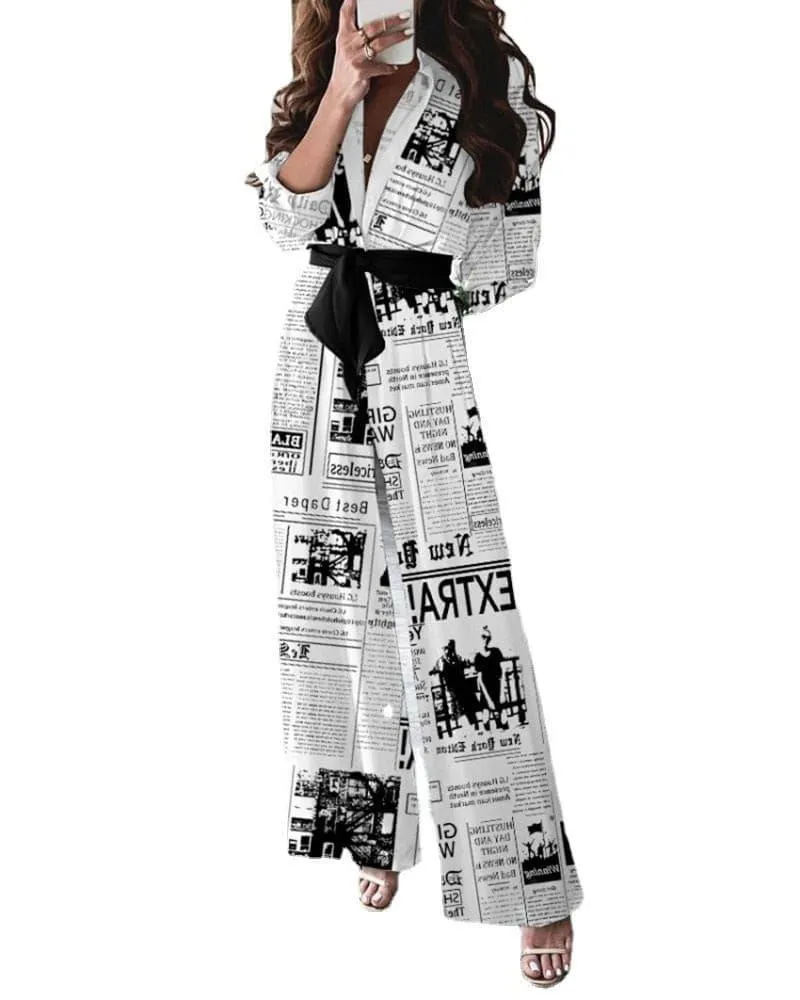 Newspaper printing with belt loose jumpsuit