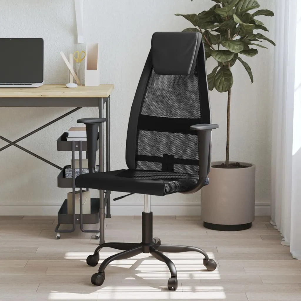 Office Chair Black Mesh Fabric and Faux Leather