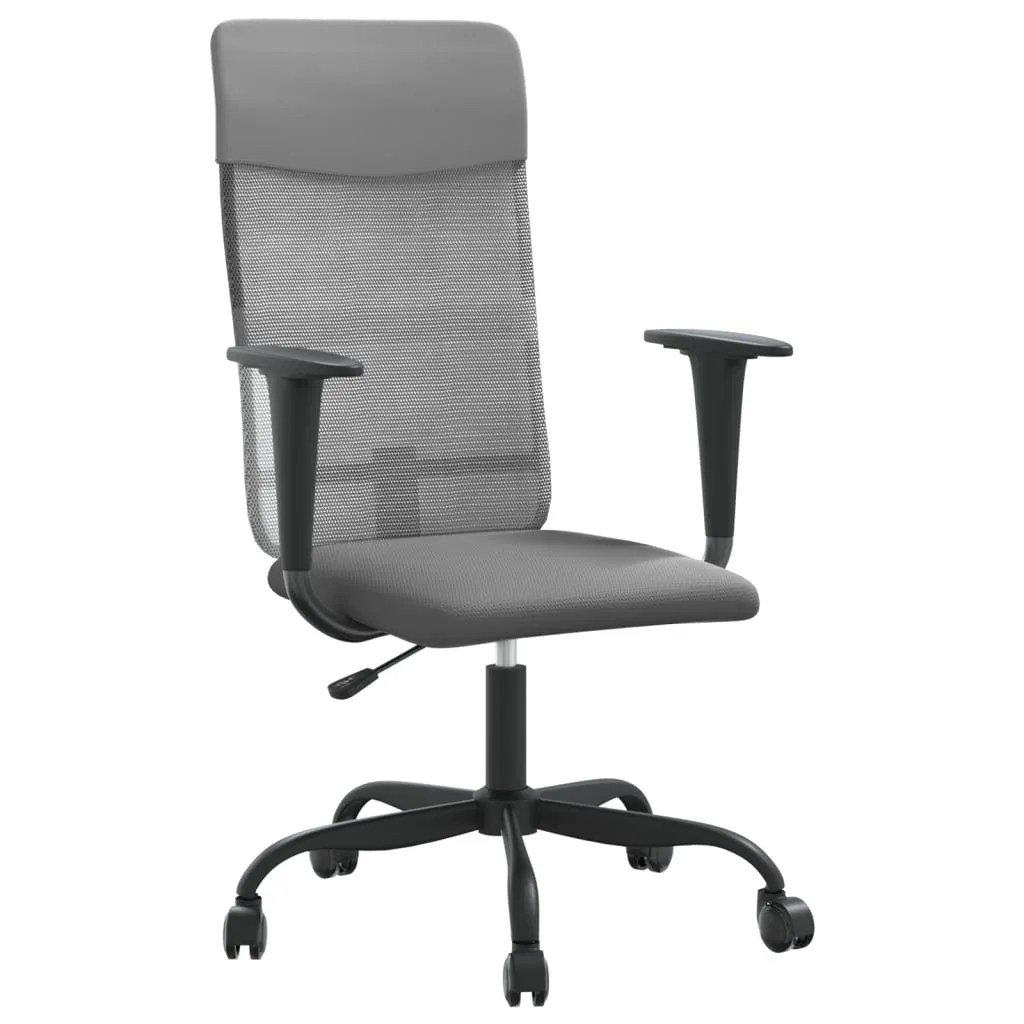 Office Chair Height Adjustable Grey Mesh Fabric and Faux Leather