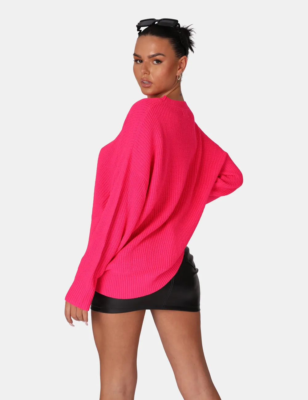 Oversized Knitted Crew Neck Jumper Pink