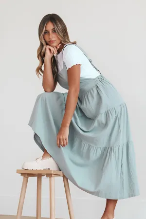 Shay Overall Dress in Dusty Blue