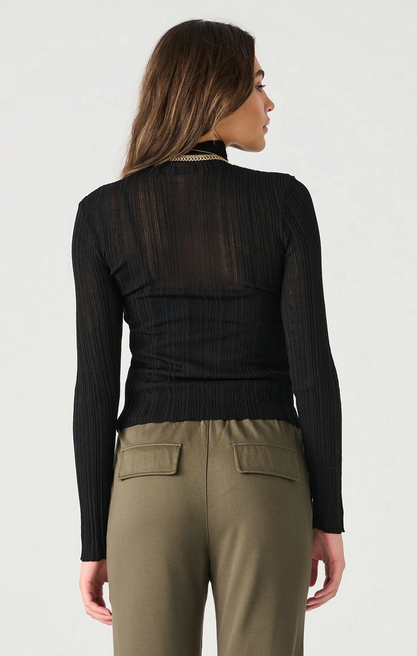 Sheer Ribbed Mockneck Top