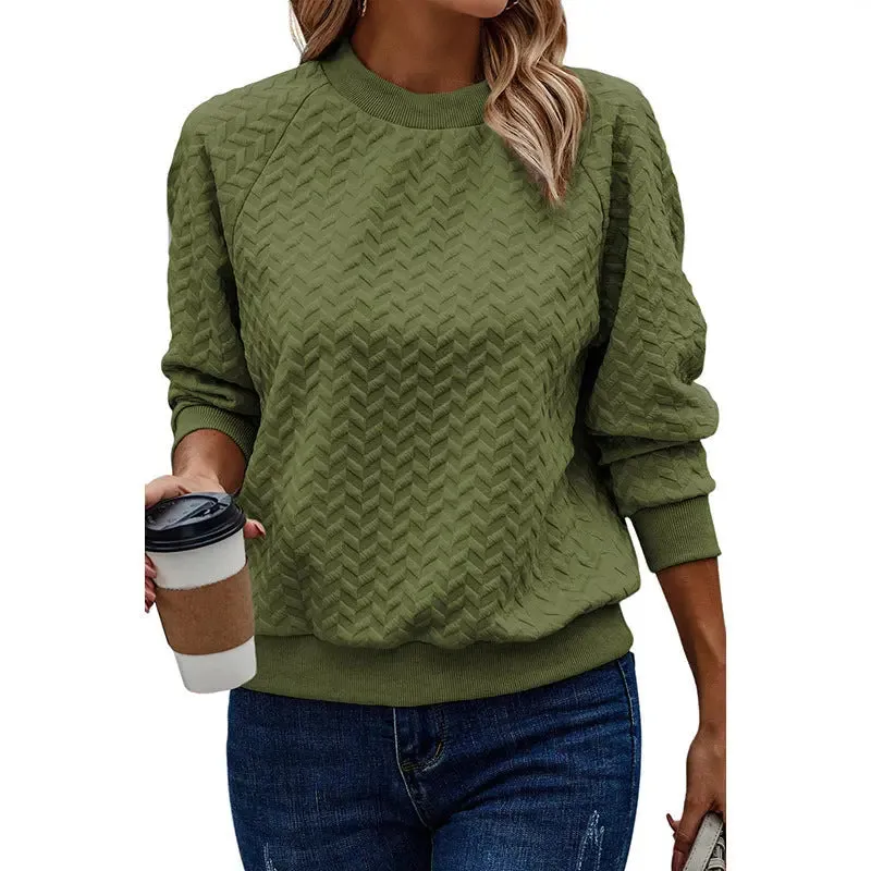 Solid Color Textured Round Neck Sweater