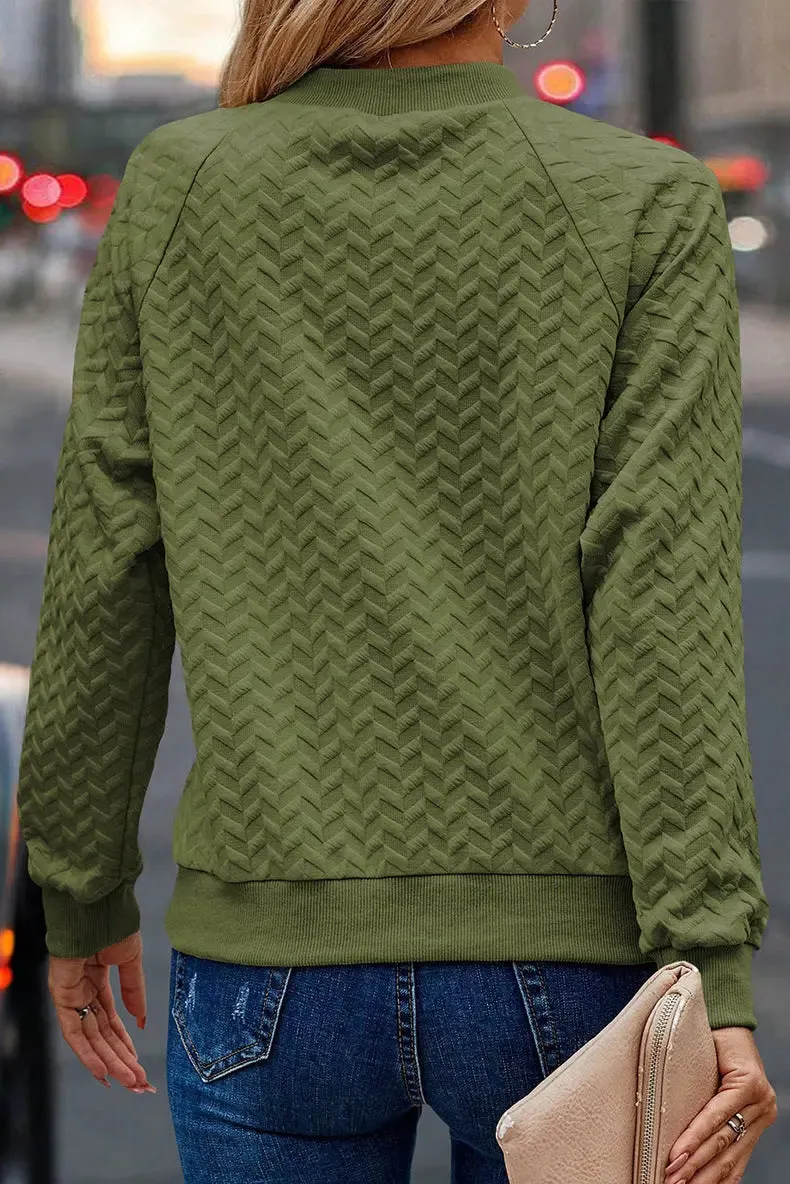 Solid Color Textured Round Neck Sweater