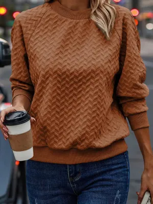 Solid Color Textured Round Neck Sweater