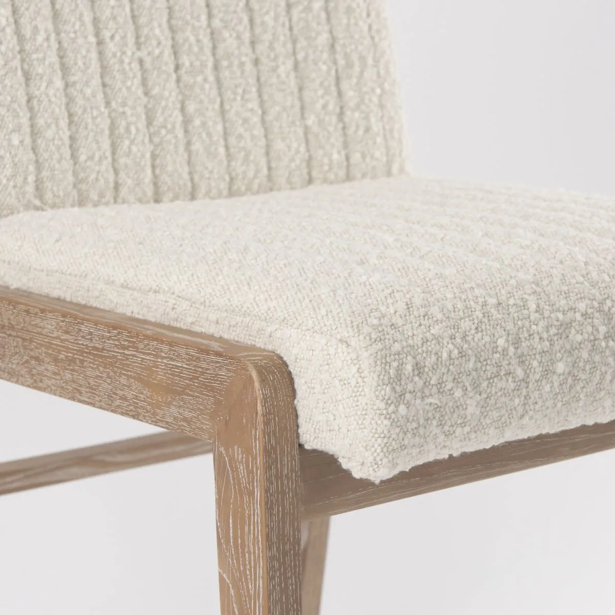 Tahoe Dining Chair Cream Bouclé Fabric | Light Brown Wood | Armless