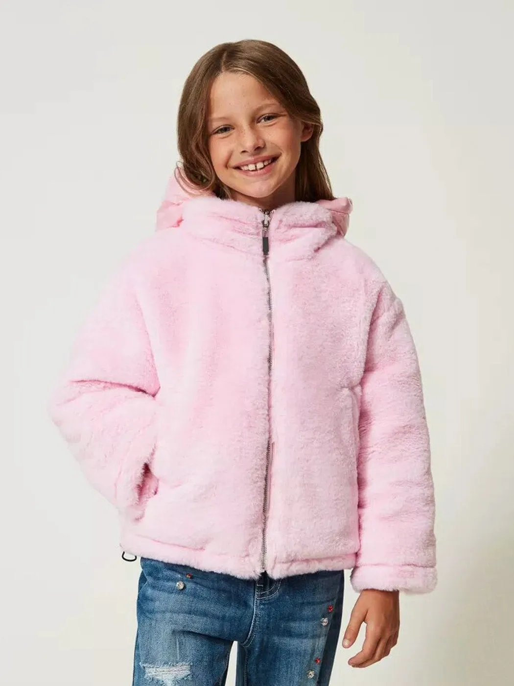 TWINSET Reversible puffer jacket with faux fur - 232GJ2130 Pink