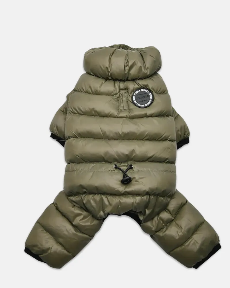 Ultra Light Insulated Winter Puffer Jumpsuit in Dark Khaki